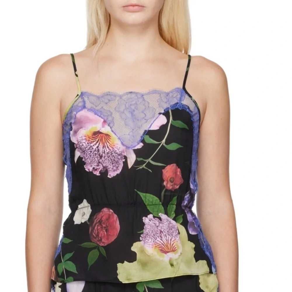 Fleur du Mal Black Floral Camisole With Blue Lace Size M - Picture 11 of 11